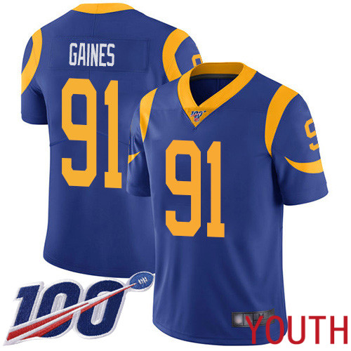Los Angeles Rams Limited Royal Blue Youth Greg Gaines Alternate Jersey NFL Football 91 100th Season Vapor Untouchable